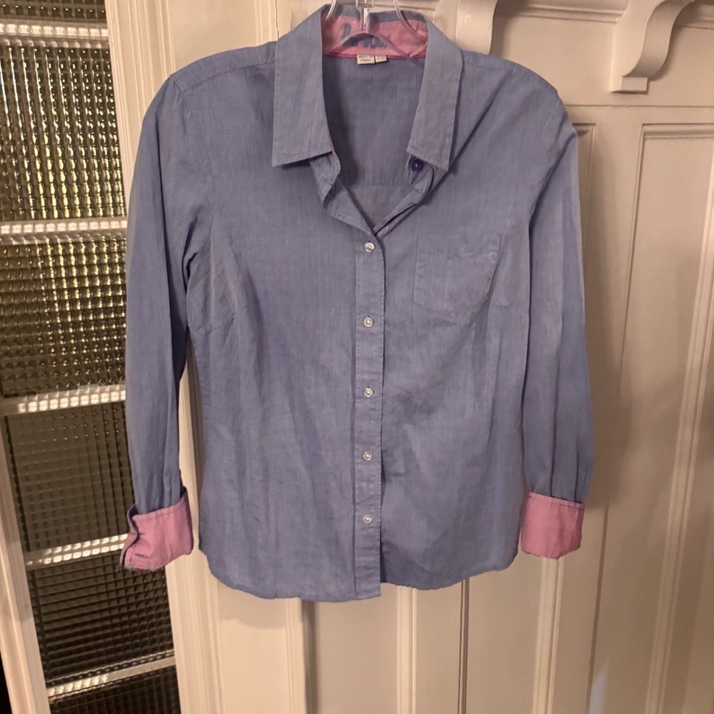 Boden Women’s Blue Button Down shirt cotton Long Sleeve Flip Cuff size 4 - Picture 2 of 12